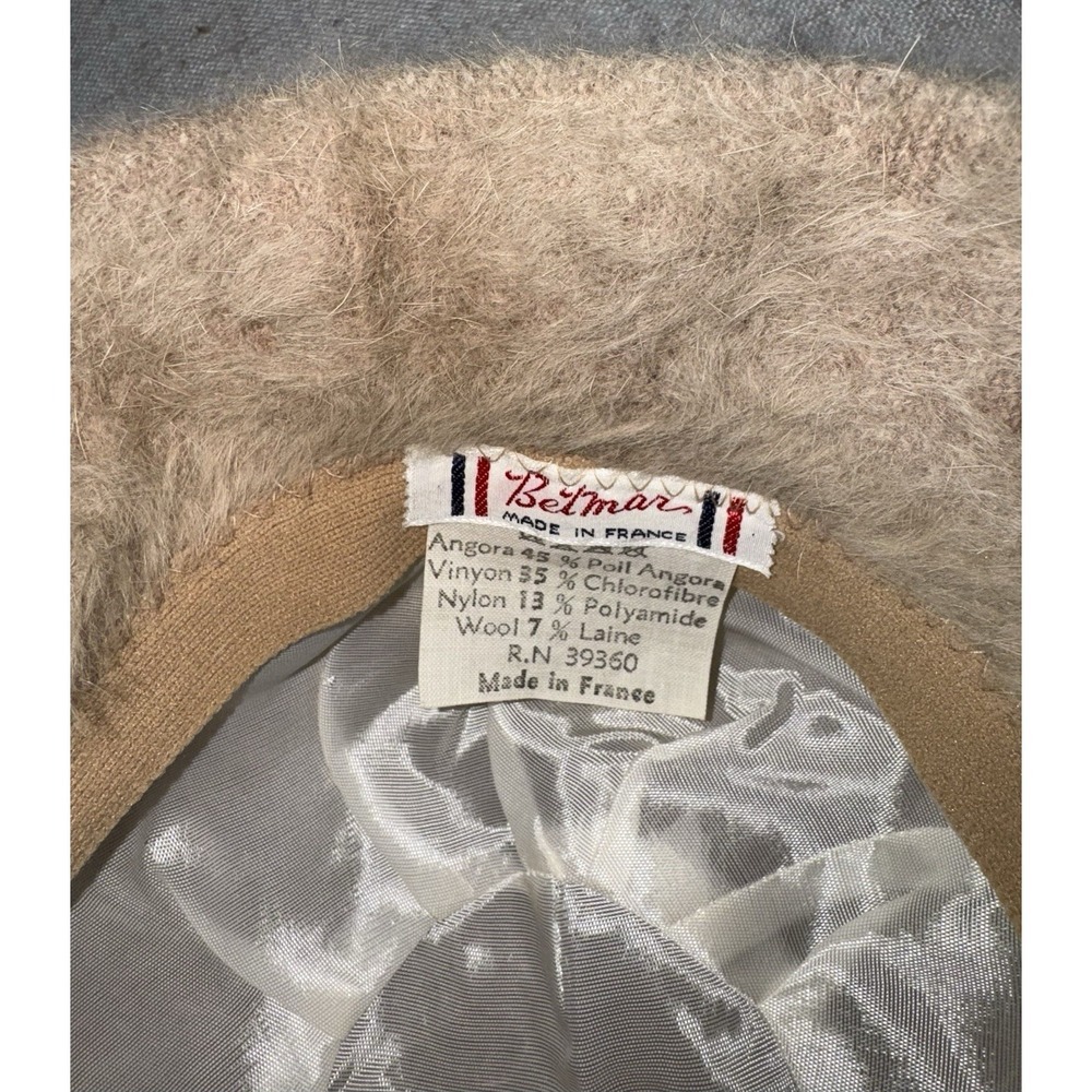 Vintage Betmar Bucket Hat Taupe Angora Fur Blend Fuzzy Soft France - Picture 3 of 7